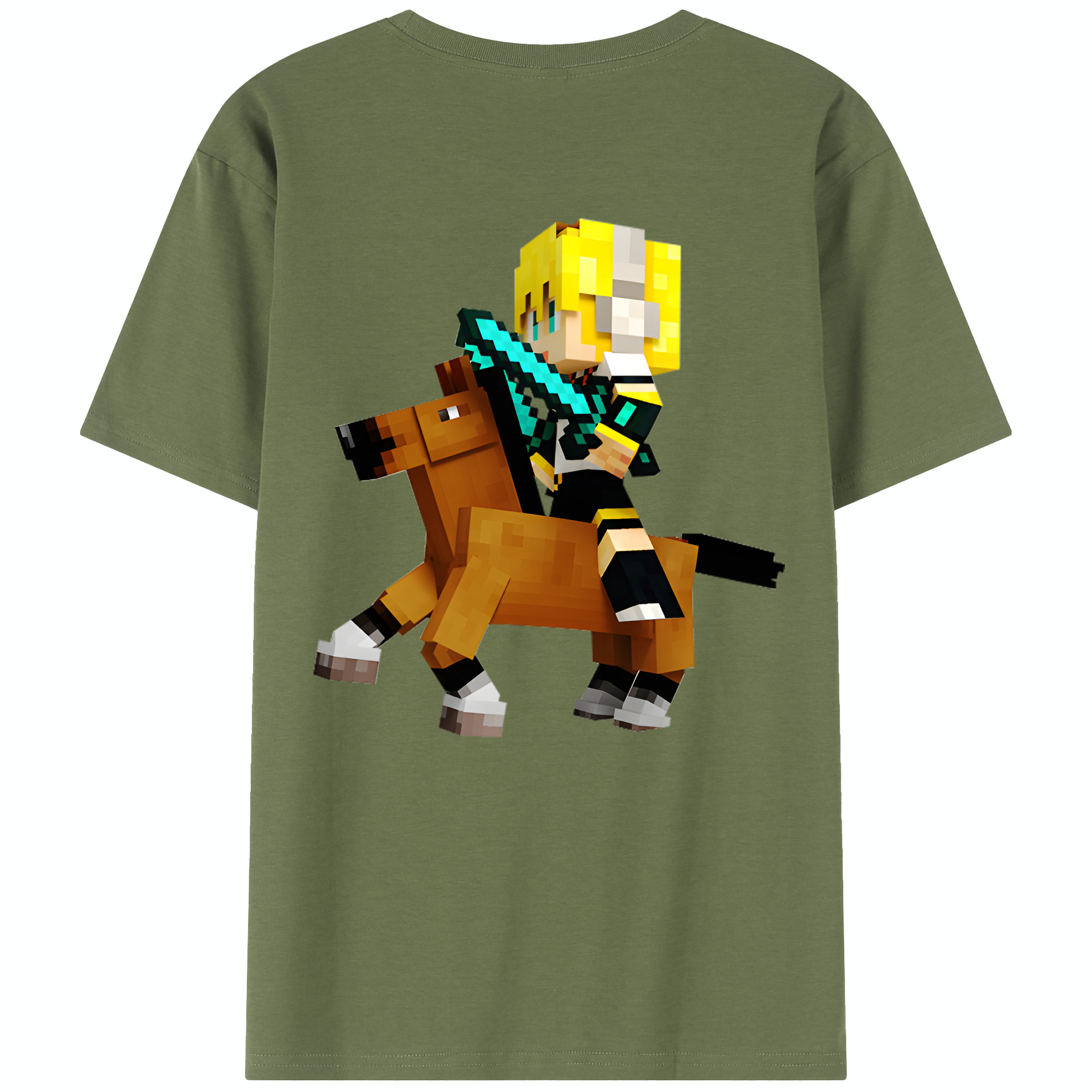 （画像用） マインクラフト ブロックの世界 Minecraft MC Block world 綿100％半袖Tシャツ（背面プリント）